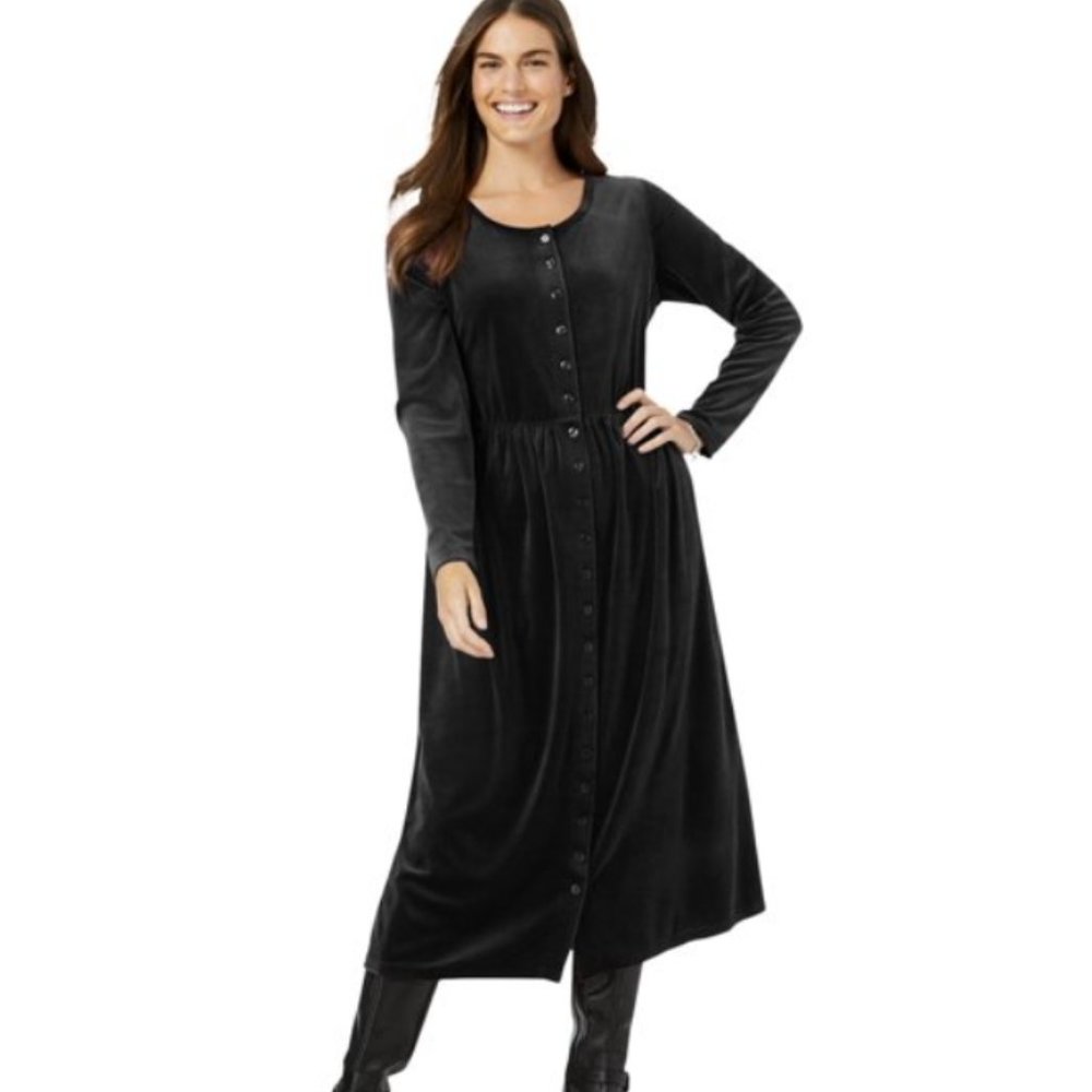 Woman Within Plus Size Button Front Velour Dress Size 3X (30/32)